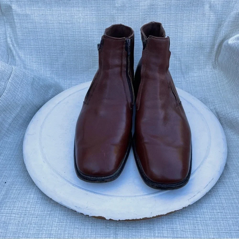 Allen Edmons Ostendo York Vintage Mens Mahogany Leather Zip Ankle Boots Sz 14